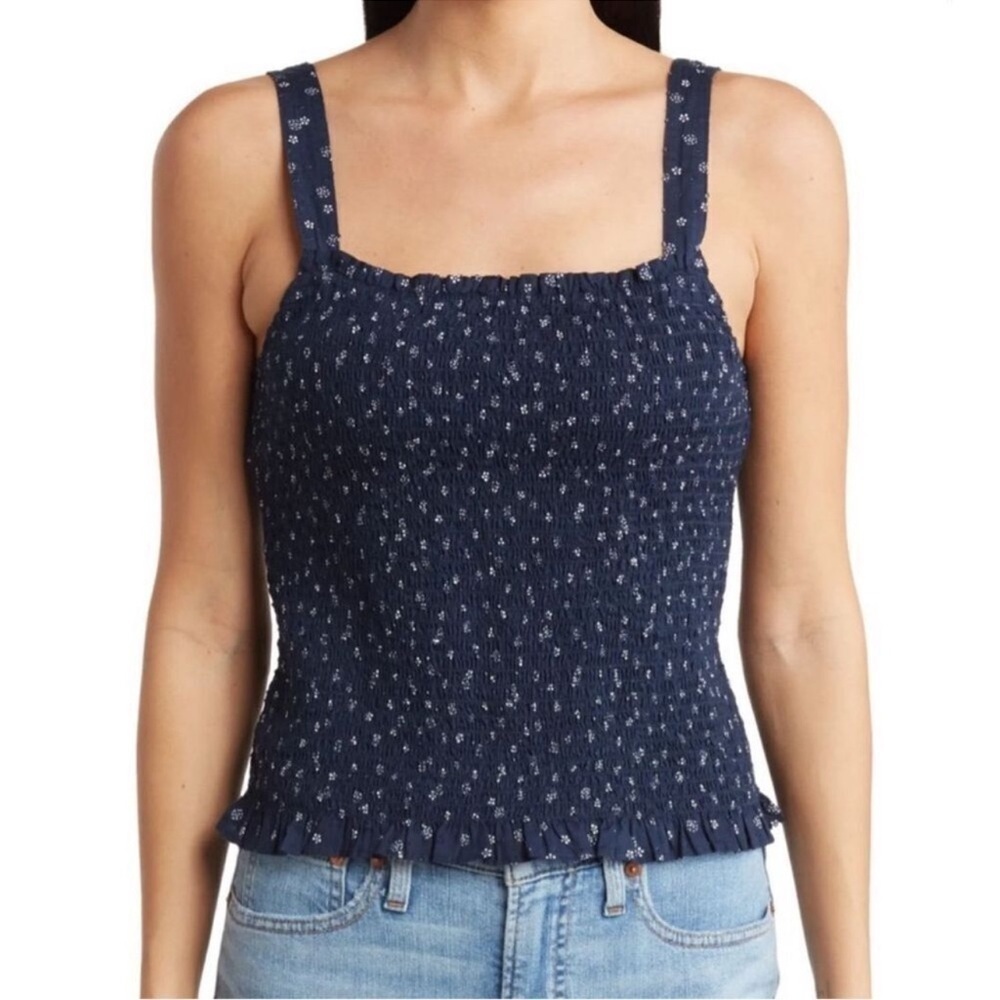 Madewell Lucie Navy Daisy Print Smocked Tank Top
